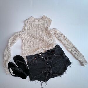 Aeropostale Cable Cold-Shoulder Sweater (XS)